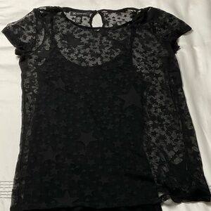 INC International Concepts Black Sheer Star Top